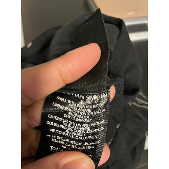 Jonathan Simkhai Pants Womens 12 Black Linen Blend Contrast Stitch Wide Leg - Picture 4 of 8